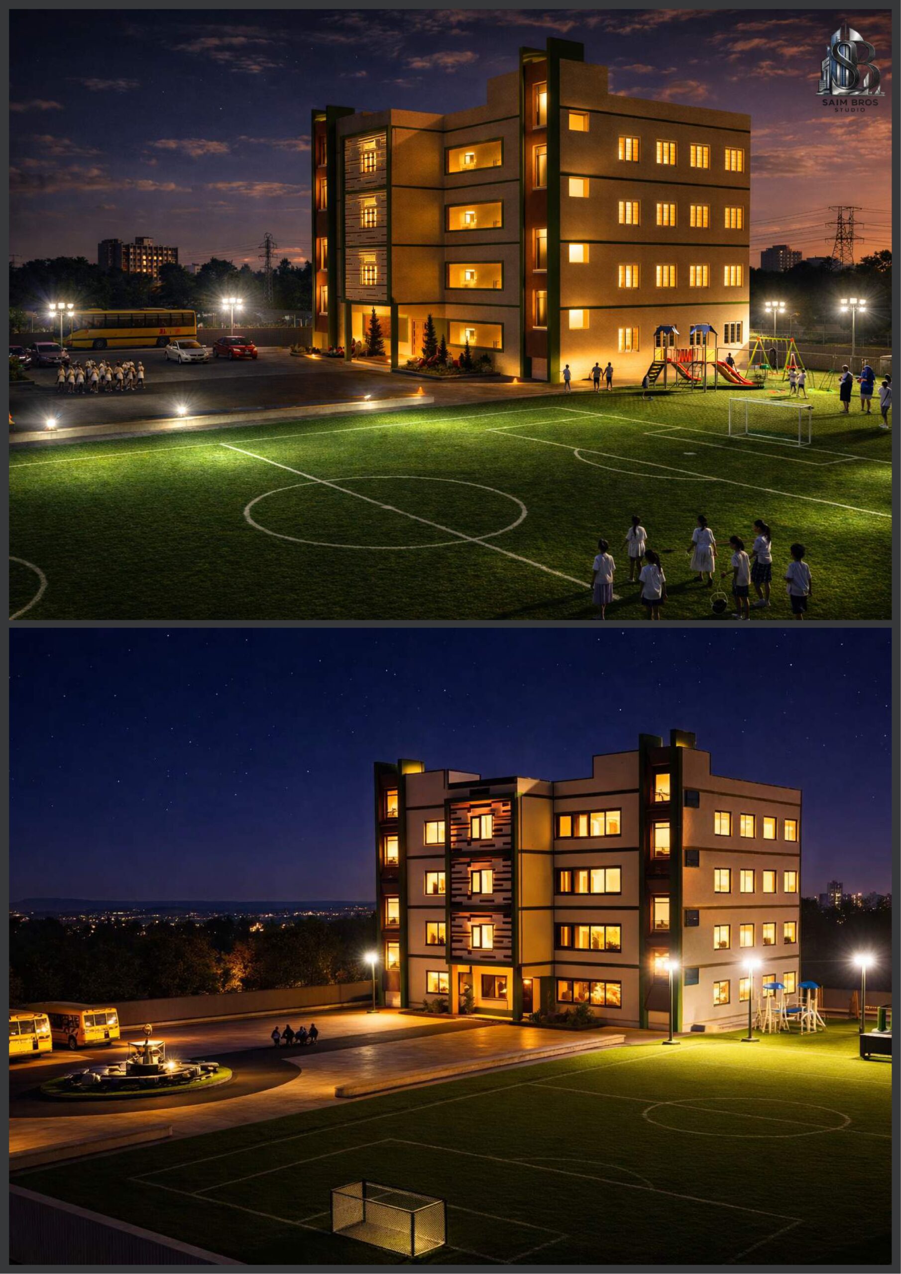 School campus with playground